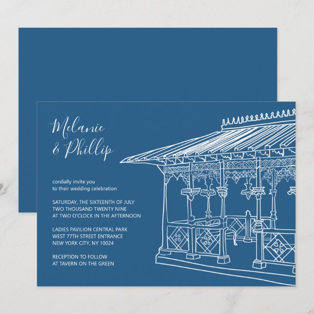 Invitation Pavillon des Dames Central Park New York Mariage (Devant / Derrière)