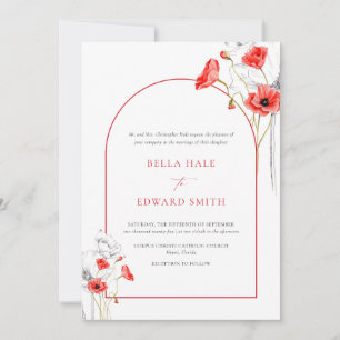 Invitation Pavot moderne Rouge Aquarelle Florale Mariage offi