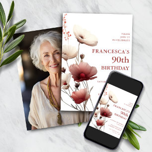 Invitation Pavot rose et blanc 90e anniversaire