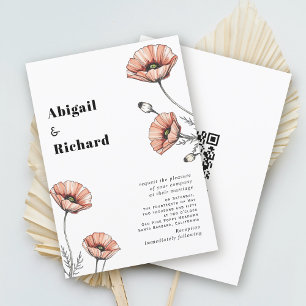 Invitation Pavot rose fleur sauvage code QR fleurie mariage