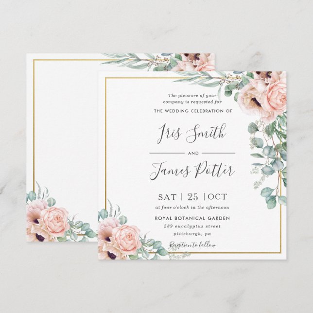 Invitation Pavot rose pâté roux floral Mariage (Devant / Derrière)