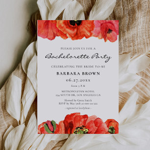 Invitation Pavot rouge aquarelle Bachelorette Party