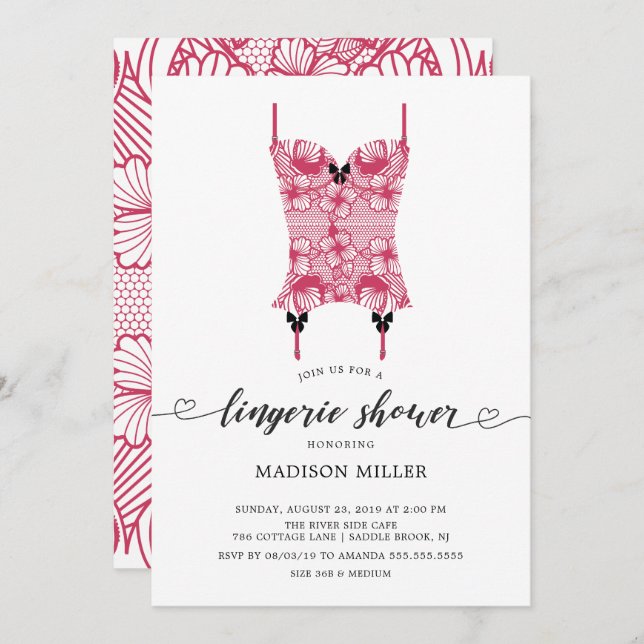 Invitation Pavot Rouge dentelle corse nuptiale Lingerie douch (Devant / Derrière)