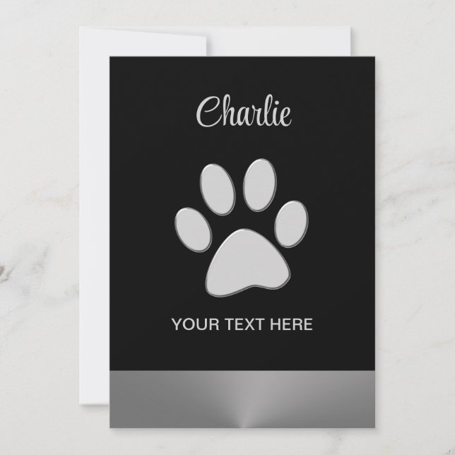 Invitation Paw Chien Argent sur arrière - plan noir (Devant)