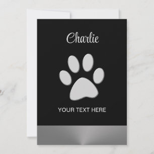 Invitation Paw Chien Argent sur arrière - plan noir