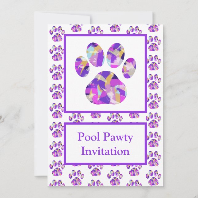 Invitation Paw Purple Silhouette Pool Pawty Purple (Devant)