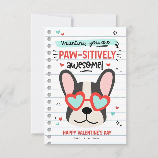 Invitation Paw-some Chien Pun pour enfants de classe Valentin (Devant)