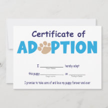 Paw-ty, Certificat d'adoption pour animaux de comp