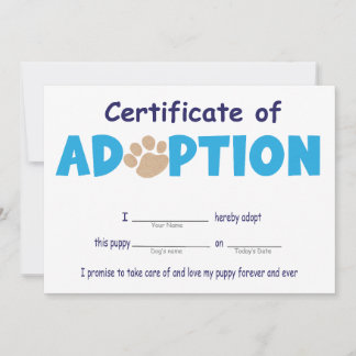Invitation Paw-ty, Certificat d'adoption pour animaux de comp