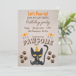 Invitation Paw-ty ! - Mignonne Chat Noir portant le Casquette