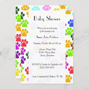 Invitation Paws Colorés, Motif Paw, Paws Chiens, Baby shower