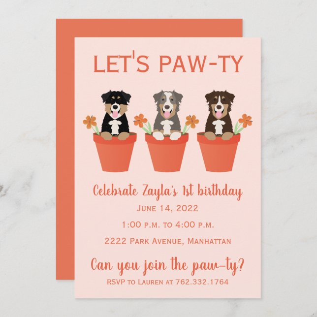 Invitation Pawty Australian Shepherd Dogs (Devant / Derrière)