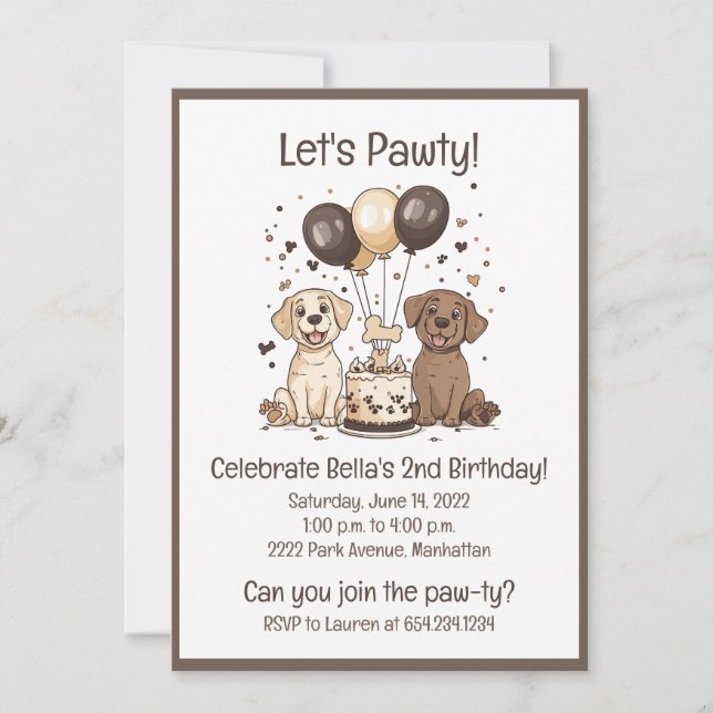 Invitation Pawty Birthday Labrador Retriever Dogs (Devant)