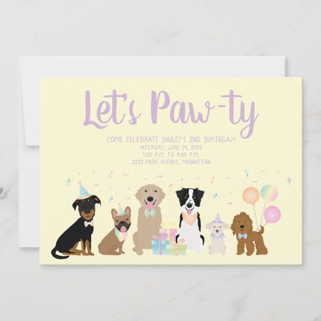 Invitation Pawty Birthday Party Dogs (Devant)