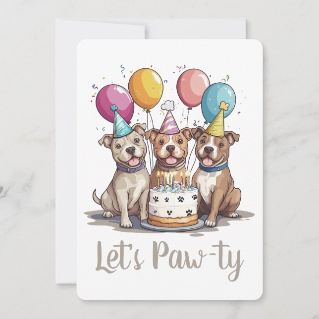 Invitation Pawty Birthday Pit Bull Dogs (Devant)