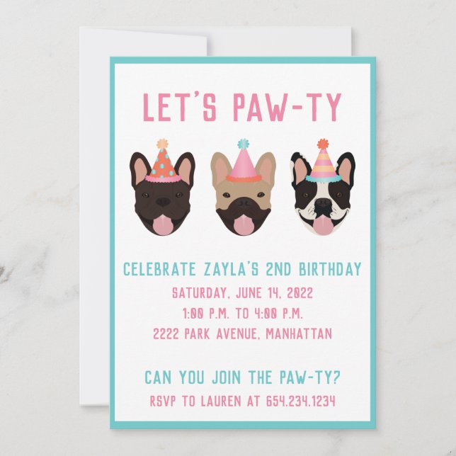 Invitation Pawty, Casquettes du parti Buldog (Devant)