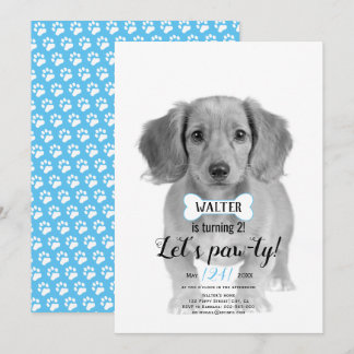 Invitation Pawty ! Chien animal de compagnie bleu photo d'ann