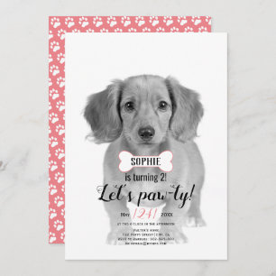 Invitation Pawty ! Chien animal de compagnie rose photo d'ann