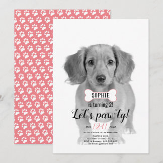 Invitation Pawty ! Chien animal de compagnie rose photo d'ann