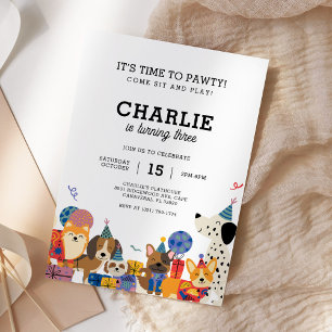 Invitation Pawty Chien Chien Chien Chien Chiot fête d'anniver