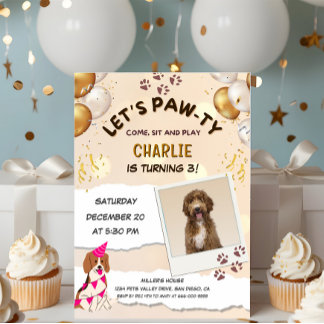 Invitation Pawty Chien Chien Chien Coquelicot Photo Anniversa