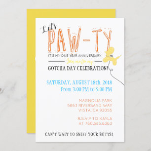 Invitation Pawty Dog Anniversaire Gotcha Day Four baby