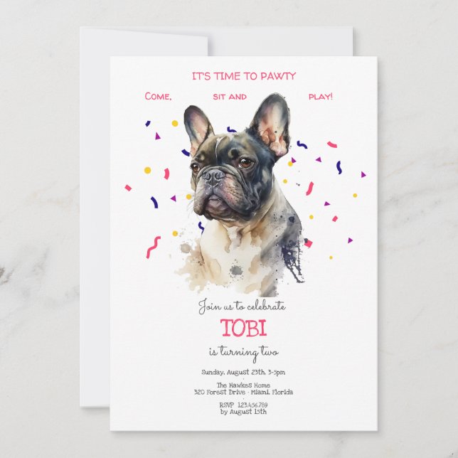 Invitation Pawty, fête d'anniversaire de chien (Devant)