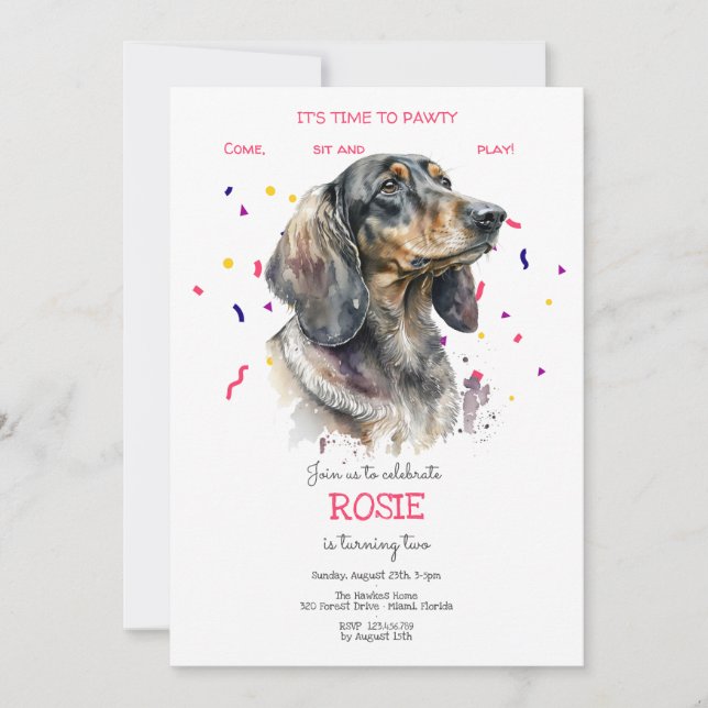 Invitation Pawty, fête d'anniversaire de chien (Devant)