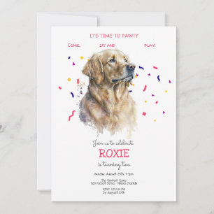 Invitation Pawty, fête d'anniversaire de chien