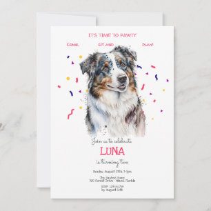 Invitation Pawty, fête d'anniversaire de chien