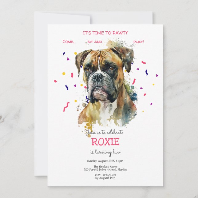 Invitation Pawty, fête d'anniversaire de chien (Devant)