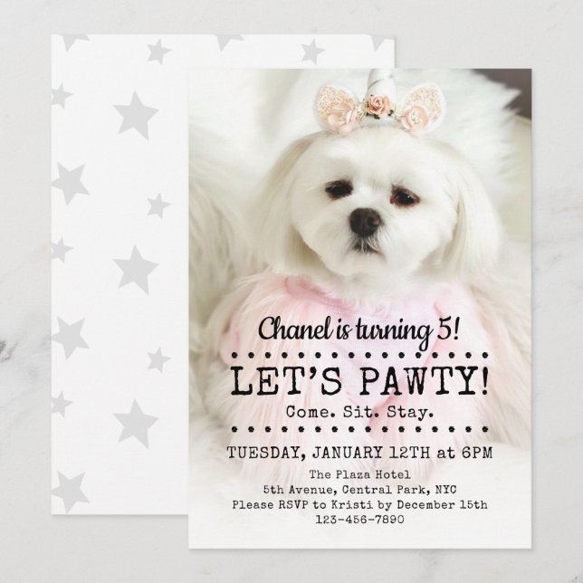 Invitation Pawty Photo Pet Anniversaire (Devant / Derrière)