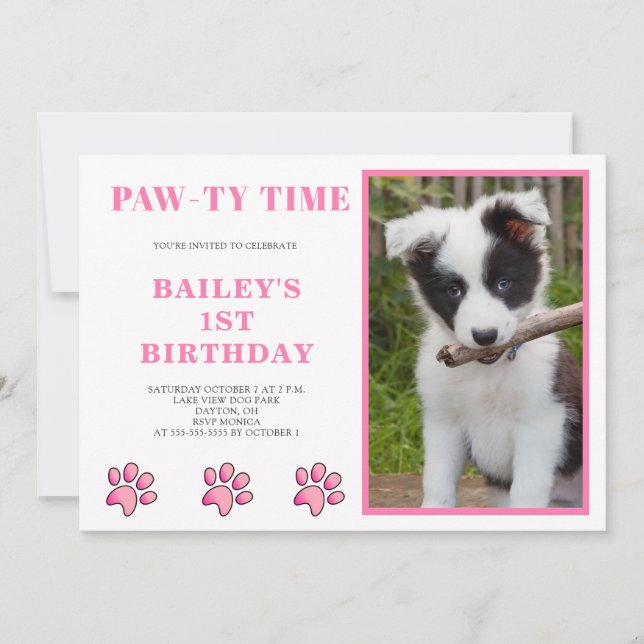 Invitation Pawty Pink Time Chien Anniversaire (Devant)