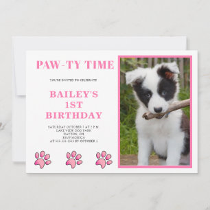 Invitation Pawty Pink Time Chien Anniversaire