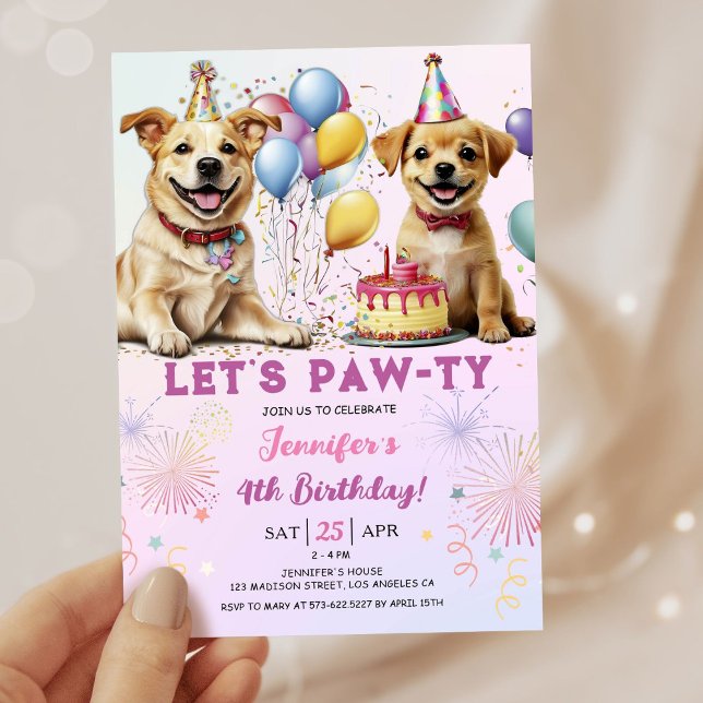 Invitation Pawty Puppy Anniversaire Fille 4 Anniversaire (Créateur téléchargé)