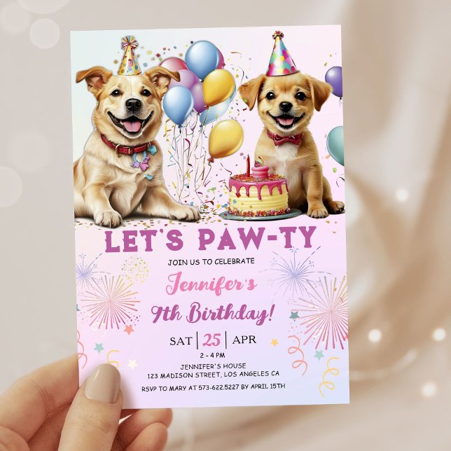 Invitation Pawty Puppy Anniversaire Fille 9e Anniversaire (Créateur téléchargé)