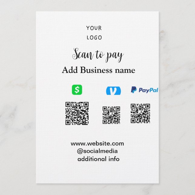 Invitation Paypal Cashapp venmo scan pour payer QR ajouter un (Devant)