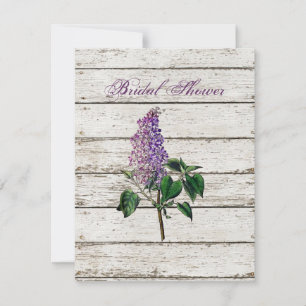 Invitation pays blanc grange bois violet lilas mariage