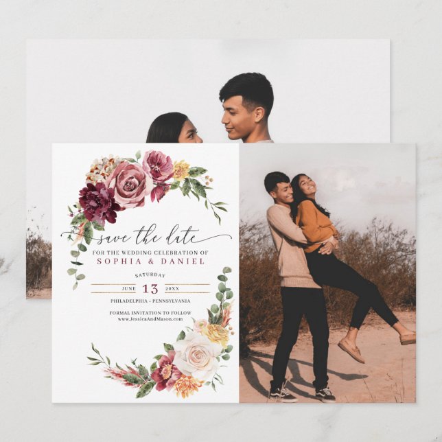 Invitation Pays Boho Rustic Floral Enregistrer La Date (Devant / Derrière)