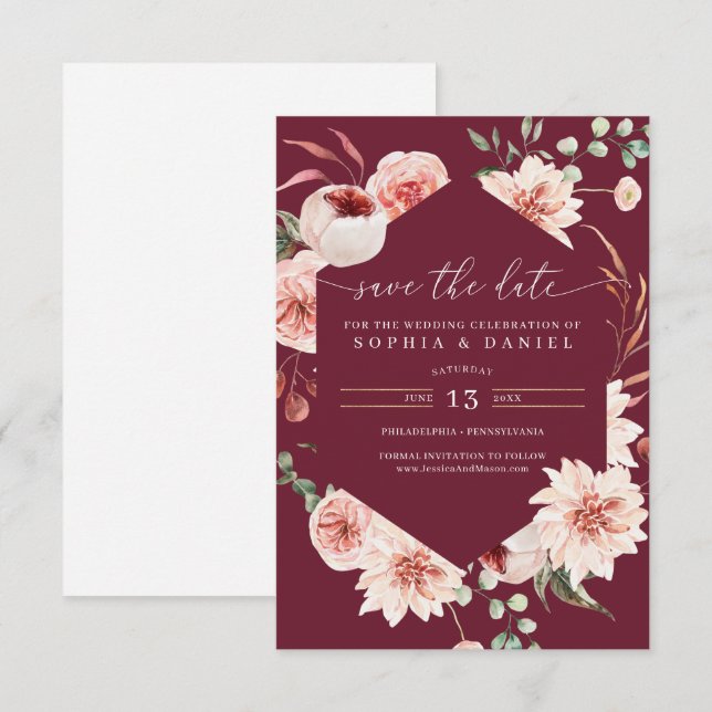 Invitation Pays Boho Rustic Floral Enregistrer La Date Invita (Devant / Derrière)