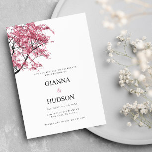 Invitation Pays botanique rose sakura mariage de feuillage