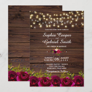 Invitation Pays Bourgogne Floral Chaîne Lumières Mariage en b