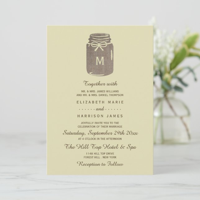 Invitation Pays Burlap Mason Jar Mariage (Debout devant)