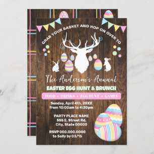 Invitation Pays Chasse aux oeufs de Pâques et Brunch Deer Bun