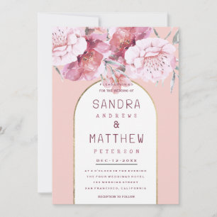 Invitation Pays chic mint rose pastel or floral mariage 