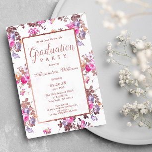 Invitation Pays chic rose rose rose rose rose or floral Gradu