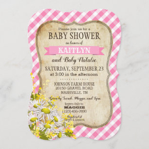 Invitation Pays Daisies Rose En vichy Baby shower chèque