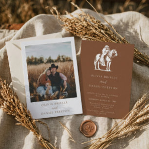 Invitation Pays de Cheval Rustique Occidental Photo Mariage