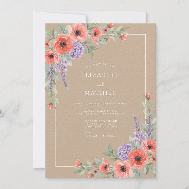 Invitation Pays de la Fleur Sauvage Bronzée Mariage (Devant)