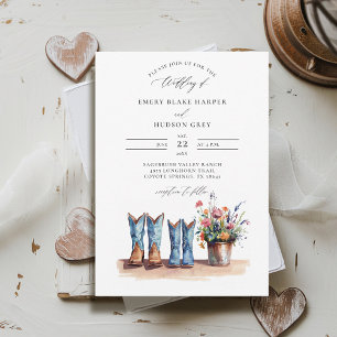 Invitation Pays Denim Boots Fleur sauvage Russe Mariage